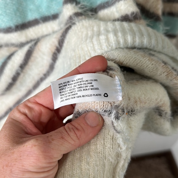 Xhilaration XXL Fuzzy Crewneck Striped Sweater Turquoise/Cream/Gray - Picture 10 of 16